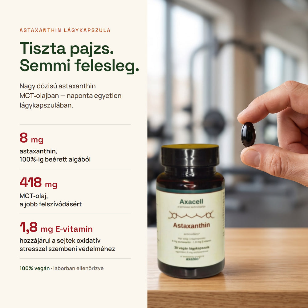 Tiszta pajzs, semmi felesleg: 8 mg asztaxantin, 418 mg MCT-olaj és 1,8 mg E-vitamin